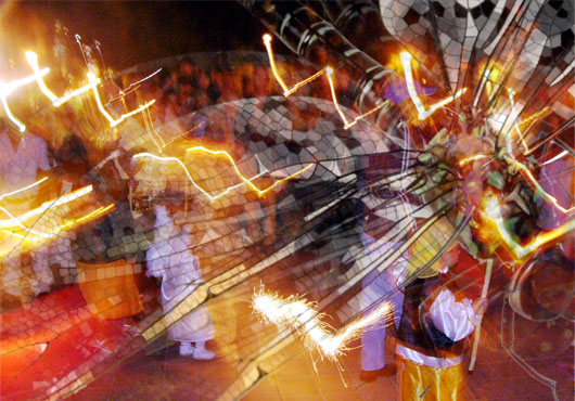 Fireworks at night in zocolo, Oaxaca, Mexico