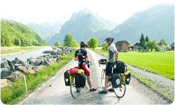Biking up a large valley in Switzerland